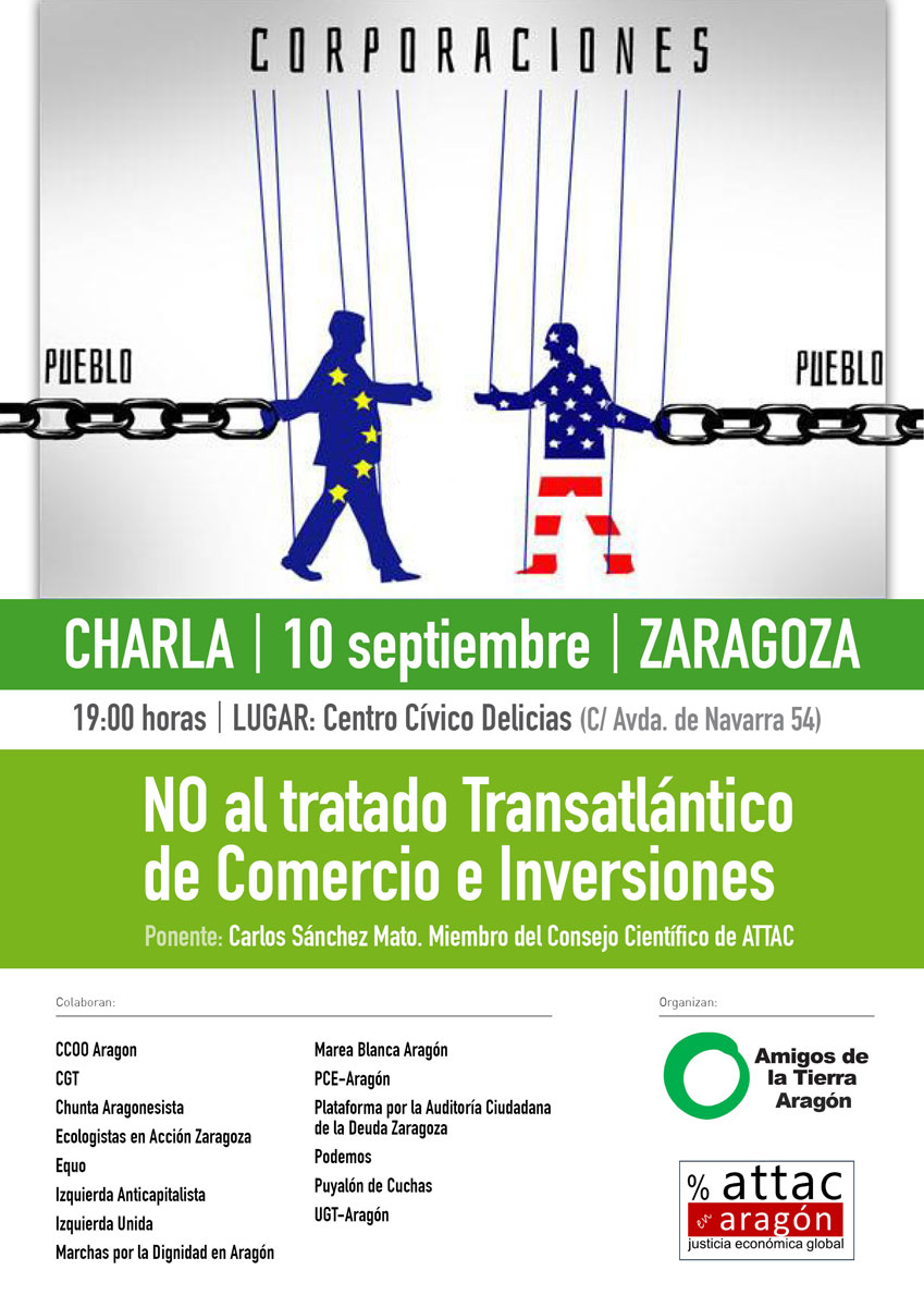 Charla sobre el TTIP Tratado Trasantlántico de comercio e inversiones.